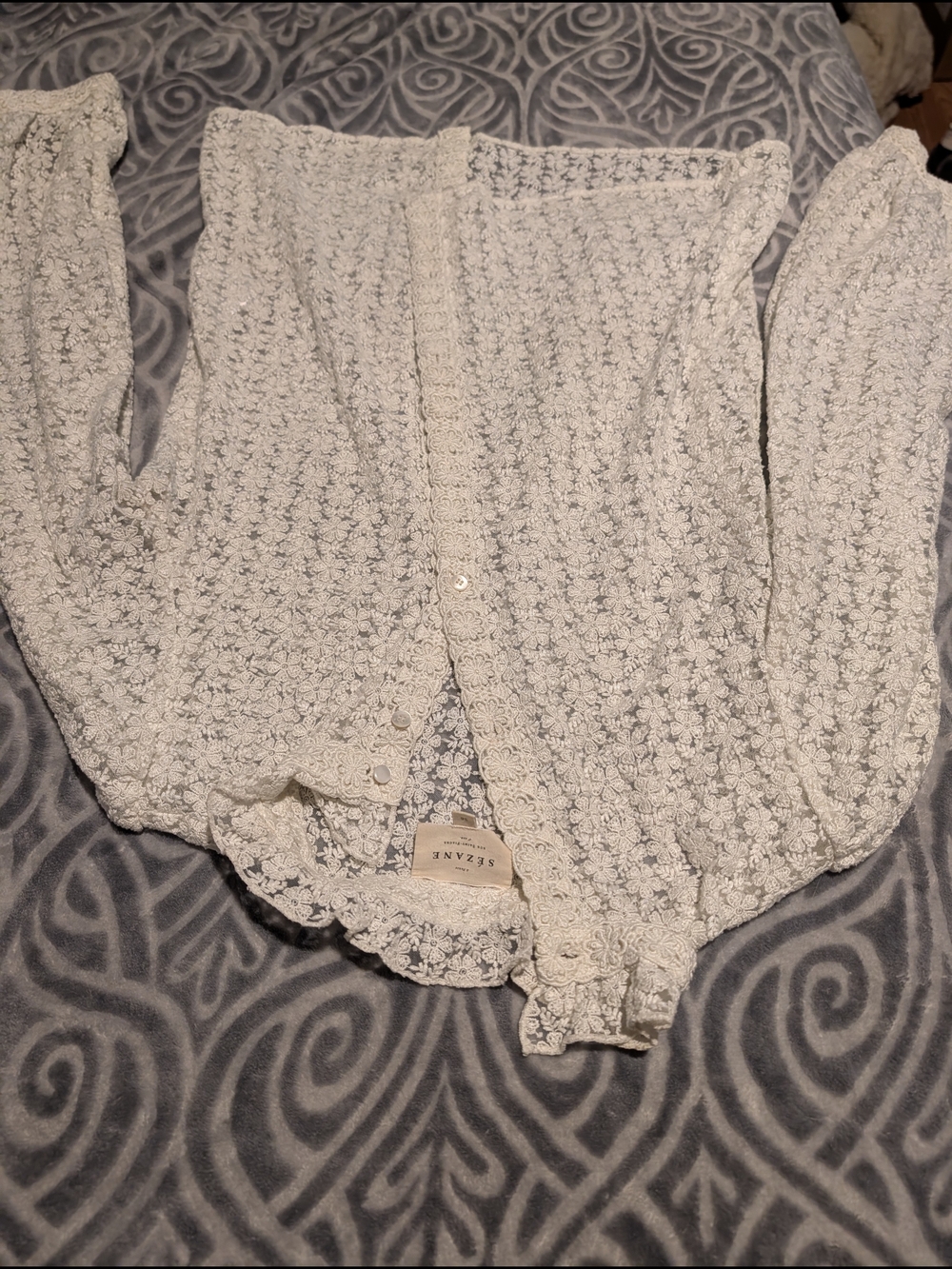 Sezane Women's Lace Button-Front Top in Cream - Picture 3 of 3